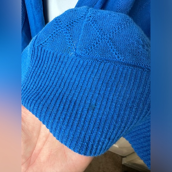 Anthro SPARROW Crystal Coast Cardigan Sweater Blue Pointelle Knit Linen Hoodie - Picture 5 of 14